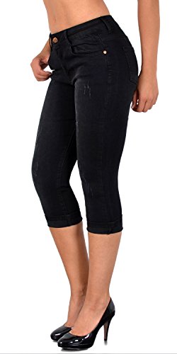 ESRA Damen Capri Hose mit Risse Damen Caprihose Kurze Jeans Hose bis Übergröße J400
