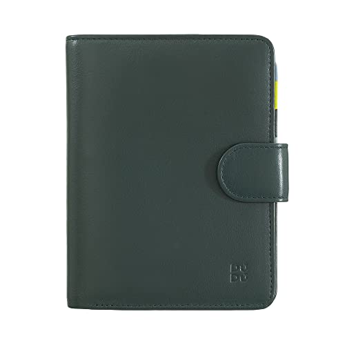 DUDU Damen Portemonnaie aus weichem buntes Leder, RFID-Block, Reißverschluss und Kreditkartenhalter Mangrove