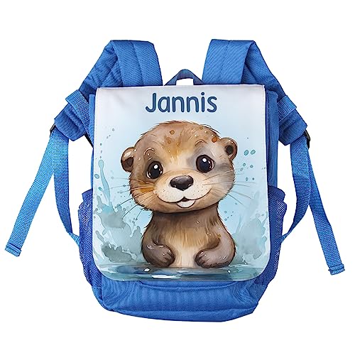 Striefchen® personalisierter Kinderrucksack mit niedlichen Tiermotiven in Aquacolor Optik Otter, Blau
