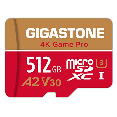 Gigastone 512GB Micro SD Karte, 4K Game Pro, Nintendo Switch kompatibel, A2 Run App, 4K Video Recording, R/W up to 100/80MB/s, Micro SDXC UHS-I A2 V30 Class 10