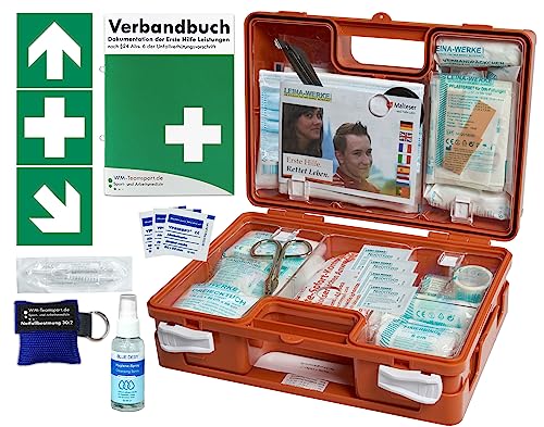Erste-Hilfe-Koffer M1 -Paket 1- mit "Notfallbeatmungshilfe" für Betriebe DIN/EN 13157 inkl. Hygiene-Spray & 1. Hilfe Aufkleber