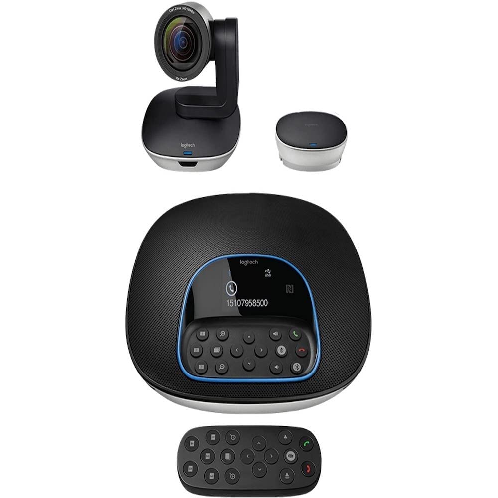 Logitech GROUP Videokonferenz-System, Bestehend aus Webcam, Freisprecheinrichtung & Fernbedienung, HD 1080p, 10-fach Zoom, Rauschunterdrückung, USB-Anschluss & Bluetooth, für Meetingräume - Schwarz