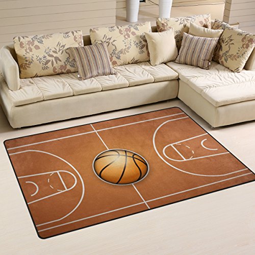 Use7 Vintage Basketball Teppich aus Holz, rutschfeste Fußmatte für Kinderzimmer, Wohnzimmer und Schlafzimmer, Textil, mehrfarbig, 100 x 150 cm(3' x 5' ft)