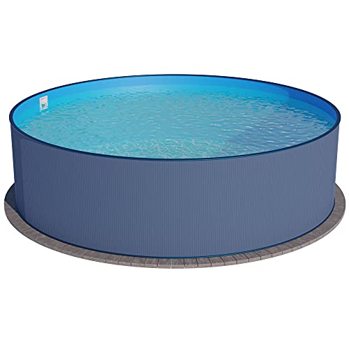 Summer Fun Stahlwandpool rund Größe wählbar, 120cm tief, Stahl 0,4mm anthrazit, Folie 0,4mm blau, Einhängebiese 450x120 cm