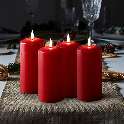 Lights4fun TruGlow® 4er Set rote Kerzen Adventskranz mit warmweißer LED Flamme und Timer 15cm batteriebetrieben