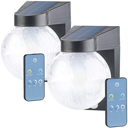 Luminea Wandbeleuchtung solar: 2er Pack Solar-LED-Wandleuchte im Crackle-Glas-Design, PIR-Sensor, (Solar Wandlaternen)