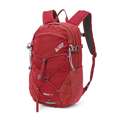 Terra Peak Flex 20 Wanderrucksack 20L Herren Damen rot klein - Outdoor Tages-rucksack für die Arbeit - Daypack leicht wasserdicht zum Wandern und Sport-aktivitäten - abnehmbarer Hüftgurt Erwachsene