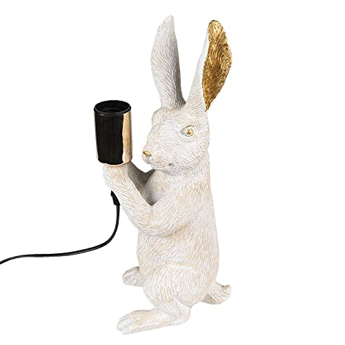Clayre & Eef Tischlampe Kaninchen 36 cm Weiß Kunststoff Schreibtischlampe