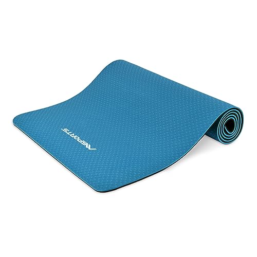 Gymnastikmatte Yoga-Premium inkl. Übungsposter 183 x 61 x 0,8 cm | Hautfreundliche - Phthalatfreie Fitnessmatte - in verschiedenen Farben - Yogamatte (Marineblau - 183 x 61 x 0,8 cm)