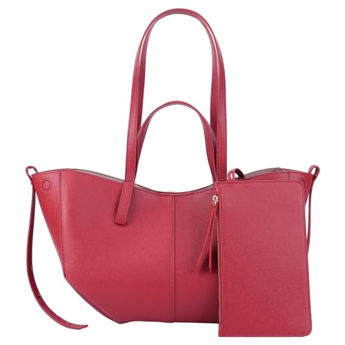BIOSA Shopper Tasche Damen Groß, Echtem Leder Tote Bag Elegante Schultertasche Groß Damen Umhängetasche Handbags Tragetasche mit passendem Clutch-Set (Rot - S)