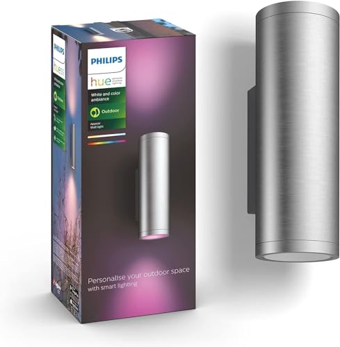 Philips Hue White & Col. Amb. LED Außenwandleuchte Appear, silber, bis zu 16 Mio. Farben, steuerbar via App, kompatibel mit Amazon Alexa (Echo, Echo Dot)