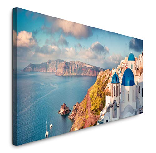 Paul Sinus Art GmbH Santorini Insel 120x 50cm Panorama Leinwand Bild XXL Format Wandbilder Wohnzimmer Wohnung Deko Kunstdrucke