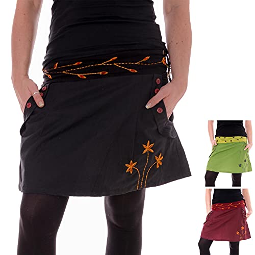 Vishes - Alternative Bekleidung - Bestickter Baumwollrock mit Blumen schwarz 38