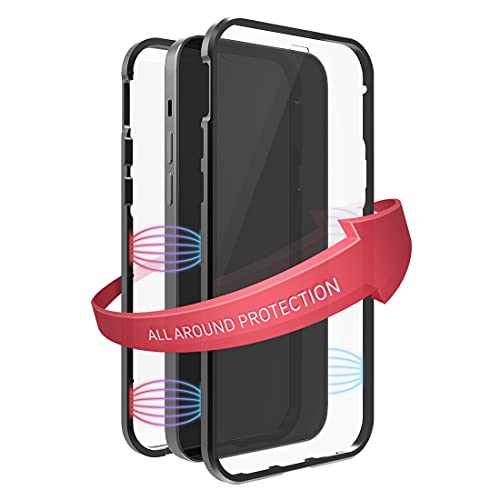 Black Rock - Hülle 360 Grad Glass Case Passend für Apple iPhone 13 Pro Max I Handyhülle, Magnet Verschluss, Durchsichtig, Cover (Transparent mit schwarzem Rahmen)