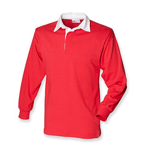 Front Row Langarm Classic Rugby Shirt, Rot/Weiß, Gr.XXL