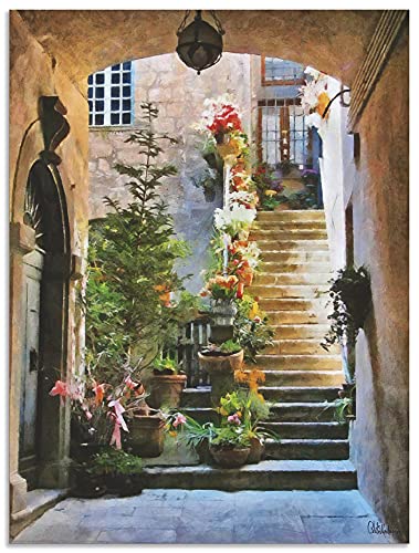 ARTLAND Wandbild Alu für Innen & Outdoor Metall Bild 90x120 cm Gemälde Architektur Blumen Italien Städte Kunst Mediterran U2TC