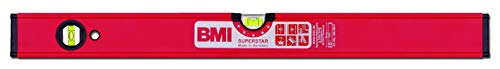 BMI Alu-Profil Wasserwaage Superstar (120 cm lang, Oberfläche pulverbeschichtet, kantenlose Horizontal-Libelle, hohe Messgenauigkeit 0,5 mm/m, mit Gummiendkappen) 696120P