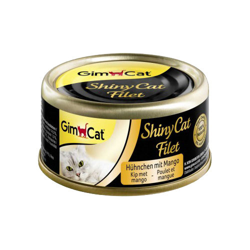 GimCat ShinyCat Filet Hühnchen mit Thunfisch, Katzenfutter mit 100% Filet für ausgewachsene Katzen, Ohne Zuckerzusatz und glutenfrei, 24 Dosen (24 x 70 g)