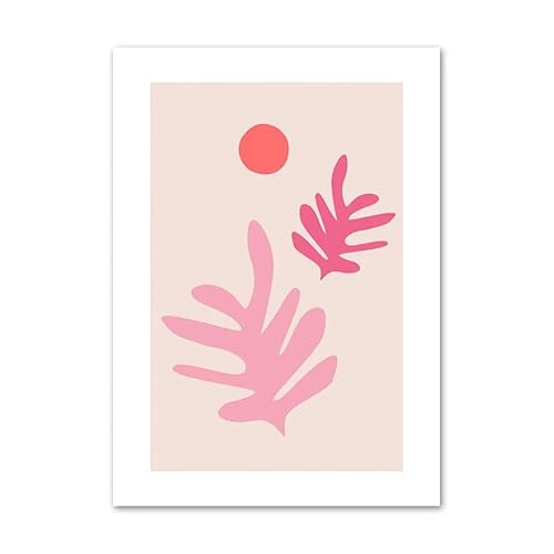 GIBOH Modisches rosa Korallenblatt-Poster und Drucke, Moderne Wandkunst, beige Leinwandmalerei, nordische ästhetische Bilder für Wohnzimmerdekoration, 50 x 70 cm x 1, ohne Rahmen
