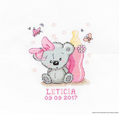 Luca-S B1147 Leticia zur Geburt Mädchen Kreuzstichset, Baumwolle, mehrfarbig, 13x15,5cm