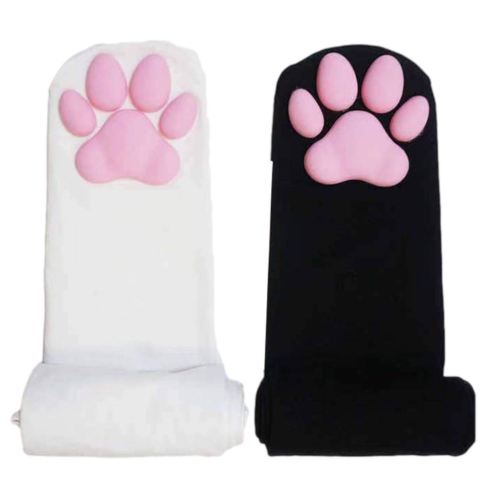 Luoji Thigh High Socks Cute Pink Cat Paw Pad Socks Overknee Warm Socks for Women Kitten Stocking, Atmungsaktiv Mädchen Cartoon Kawaii Strümpfe Bequem Kniestrümpfe Für Cosplay, Schwarz+weiß, S
