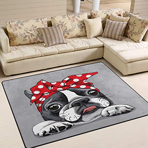 Use7 Teppich mit französischer Bulldogge im Kopfband, für Wohnzimmer, Schlafzimmer, 160 cm x 122 cm