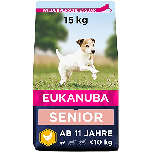 Eukanuba Senior Trockenfutter für ältere kleine Hunde mit frischem Huhn, 15kg