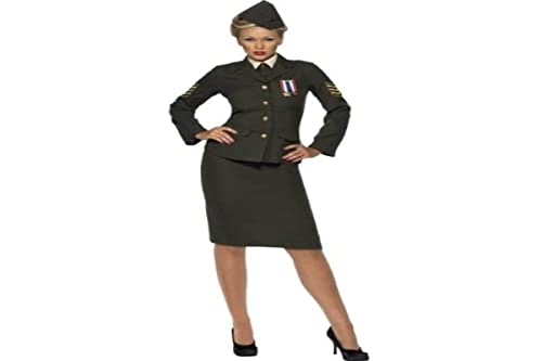 Smiffys Damen Kriegszeit Offizier Kostüm, Rock, Jacke mit Orden, Hemdfront, Schlips und Mütze, Größe: S, 35335