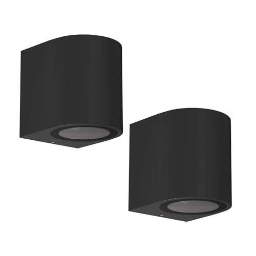 ledscom.de Wand-Lampe ALSE Downlight, Outdoor, schwarz, Aluminium, rund, inkl. GU10 LED Lampe, warmweiß, 3-Stufen Dimmen: je 500lm/270lm/110lm, 2 Stk.