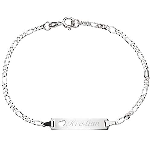 Schmuck-Pur 925/- Sterling-Silber Damen Mädchen ID Armband mit Herz 16 cm/18 cm mit Wunsch-Gravur