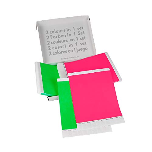 Grün+Pink Vorteilspack: 2x500 Eintrittsbänder aus Tyvek zum selbst gestalten und bedrucken von GA Event Solutions - Party Einlassbänder, Festival Armbänder für dein Event