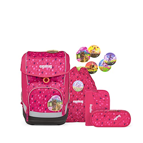 ergobag cubo Set - ergonomischer Schulrucksack, Set 5-teilig - HufBäreisen - Pink