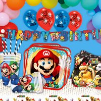 Super Mario Partyset Kindergeburtstag Dekoration, 136tlg. Tischdeko & Raumdeko