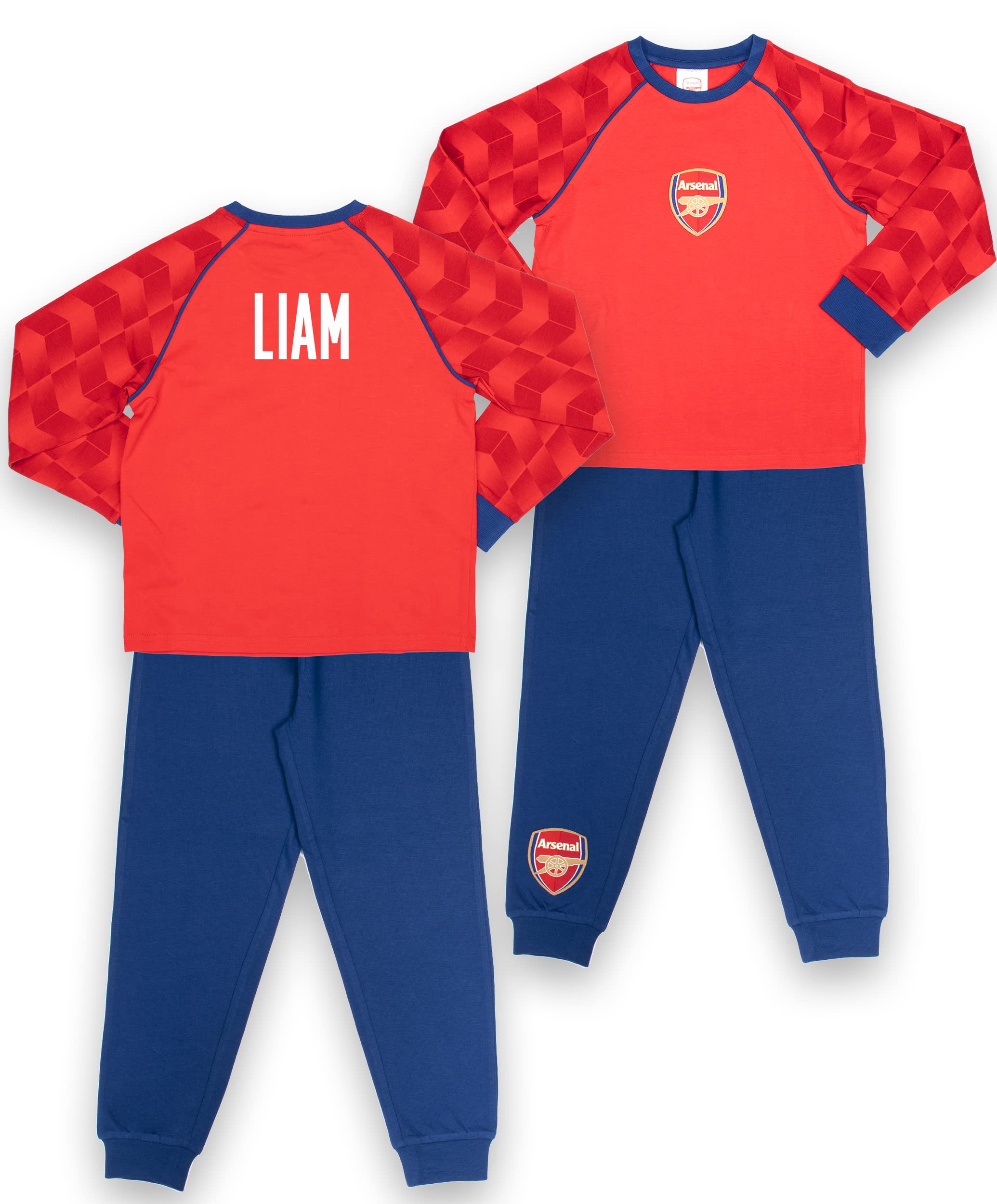 Arsenal FC – personalisierbarer Kinder-Schlafanzug – Pyjama für Jungen – Rot & Marineblau Langarm Schlafanzug mit Arsenal Logo – 100% Baumwolle Nachtwäsche – Offizielles Arsenal FC Merchandise