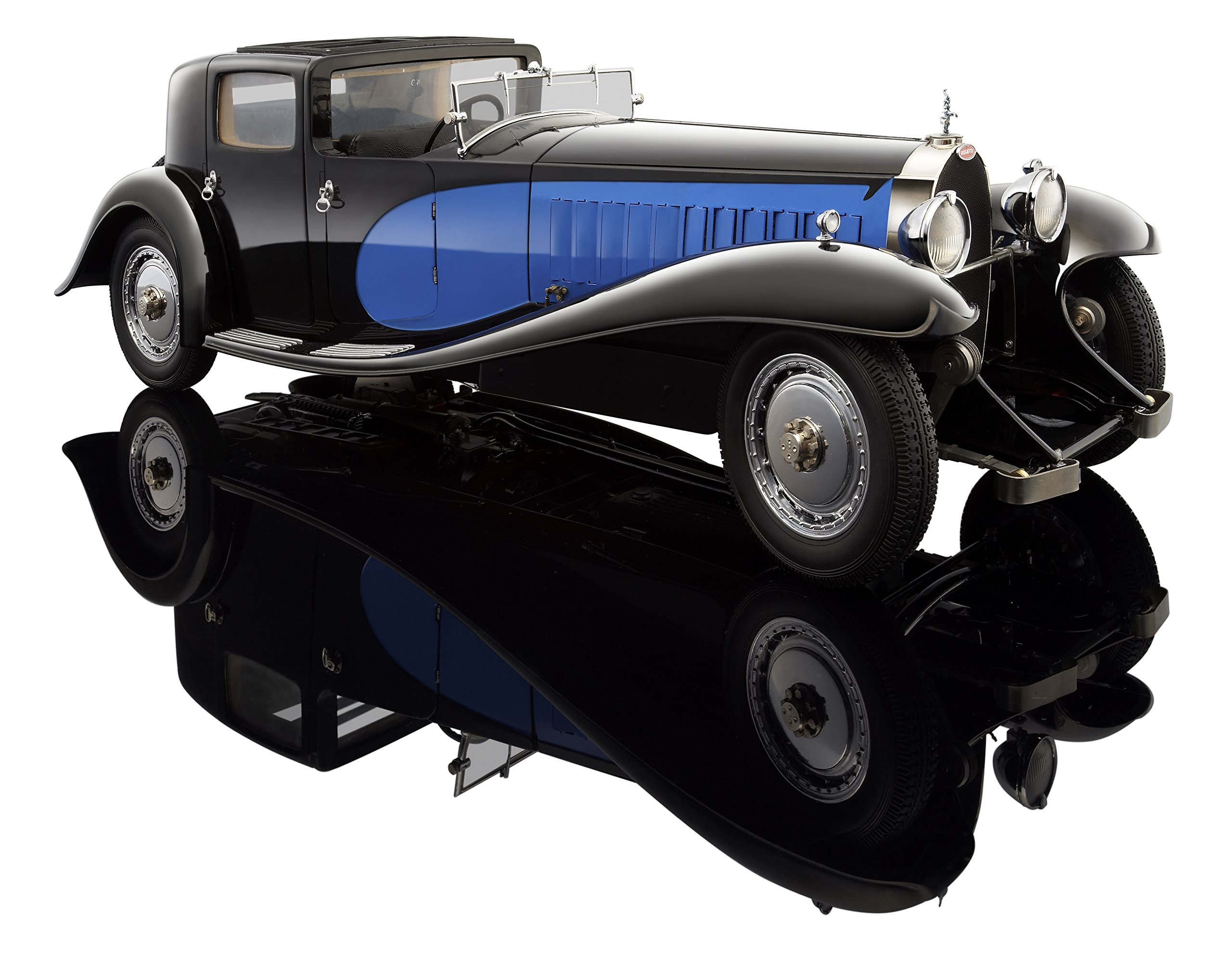 Bauer Exclusive Bugatti Royale Coupé De Ville 1930: Originalgetreues, Hochwertiges Modellauto 1: 18, mit Türen und Motorhaube zum Öffnen, Fertigmodell, schwarz-blau (3293-J4)
