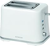 Bomann TA 1577 CB Toaster, Kompakter 2 Scheiben-Toaster mit Auftau-/Aufwärm-/Schnellstoppfunktion, Stufenlos einstellbarer Bräunungsgrad, weiß/silber