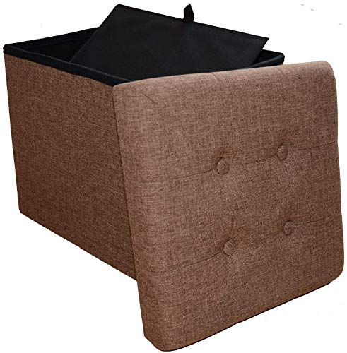 Style home Sitzhocker Sitzbank mit Stauraum, Faltbare Sitztruhe Fußbank Aufbewahrungsbox Polsterhocker, Leinen, 38 * 38 * 38 cm (Braun)