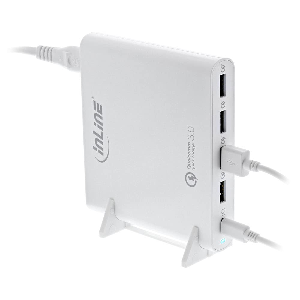 InLine 31510W Quick Charge 3.0 USB Notebook-Netzteil, Ladegerät, 4x USB A + USB Typ-C, 80W, weiß