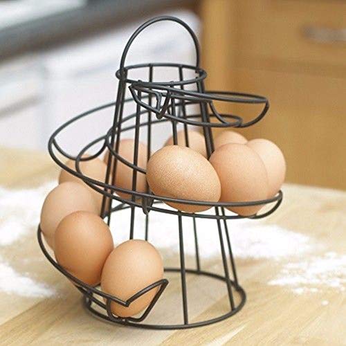 LZDseller01 Eierhalter, Eierständer, spiralförmiges Edelstahl-Eierspender, Eierspender, Eierspender, Rack, Küchenaufbewahrung, Eierhalter, Schwarz, Free Size