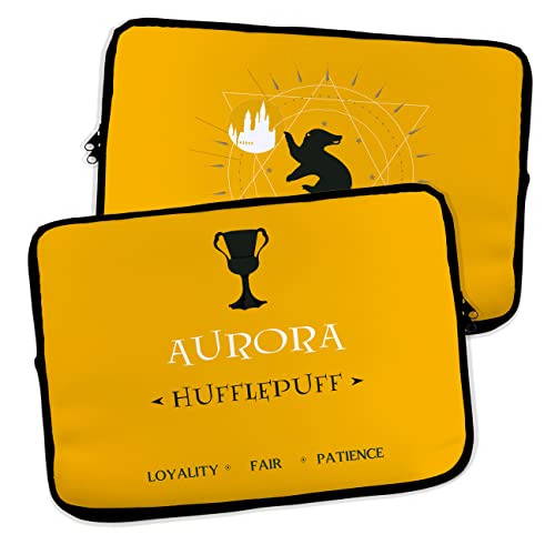 Anpassbare tragbare Hülle. Neoprenhülle. Personalisiertes Geschenk mit Namen. Verschiedene Größen. Hufflepuff