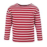 modAS Bretonisches Shirt für Kinder - Longsleeve Pullover Langarm Shirt mit Streifen Mädchen Jungen aus Baumwolle in Rot/Weiß Größe 140