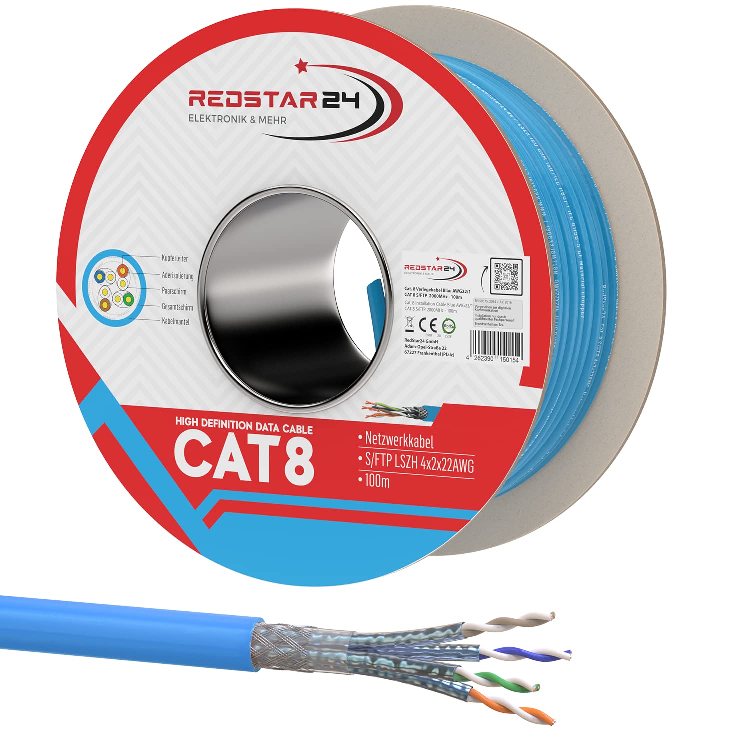 100m CAT 8 Verlegekabel Netzwerkkabel CAT8.1 LAN Halogenfrei Installationskabel CAT8 Kabel Netzwerk Verkabelung Datenkabel bis zu 40 Gbit/s Übertragungsgeschwindigkeit Ethernet cable (100m, Cat 8)