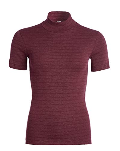con-ta Thermo Kurzarm Shirt mit Stehkragen, geringeltes Damen T-Shirt mit natürlicher Baumwolle, wärmeisolierende Unterwäsche, Damenbekleidung, Bordeaux Geringelt, Größe: L