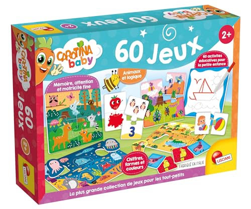Lisciani – Carotina Baby – Pack mit 60 Spielen – Lernaktivitäten für Kinder ab 2 Jahren – Bingo, Puzzle, Logikverbände, Memo, Zeichensets – Lernpuzzle – Lernen und Spaß