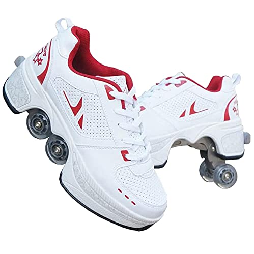 HUOQILIN Pulley Ice Skates,Multifunktionale Verformung Rolle Schuhe Unsichtbare 4-Rad-Rollschuhe Skate Roller Skating Kinder Outdoor-Sport Für Erwachsene Unisex,Red-43