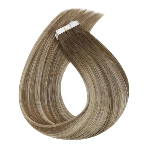 Hauteinschlagband im Haar, nahtloses Klebeband for Haarverlängerungen, Farbe Schwarz, seidig, gerade, echt menschlich (Color : 6-60-6, Size : 40 PCS_20 INCHES_6 MONTHS)