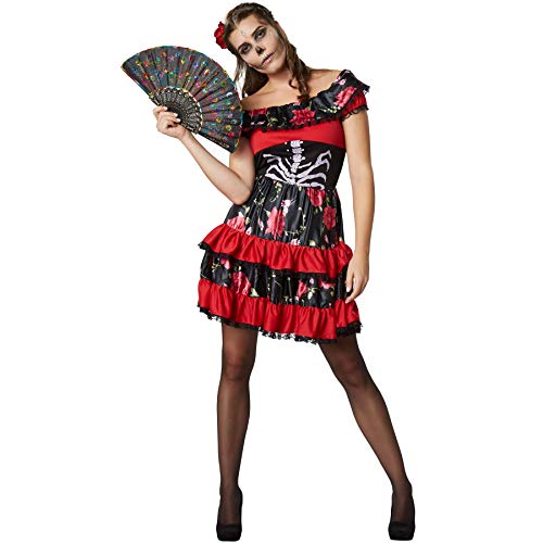 dressforfun 900417 - Damenkostüm gruselige Señorita, Sexy Carmen-Kleid inkl. Rosenspange und Fächer (XL | Nr. 302013)
