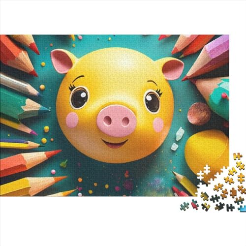 Cartoon Schwein Premium Holz Puzzles 500 Teile Cute Animals,Geburtstagsgeschenk,Geschenke Für Frauen,Wandkunst Für Erwachsene Und Jugendliche Herausforderung Geschenke 500pcs (52x38cm)