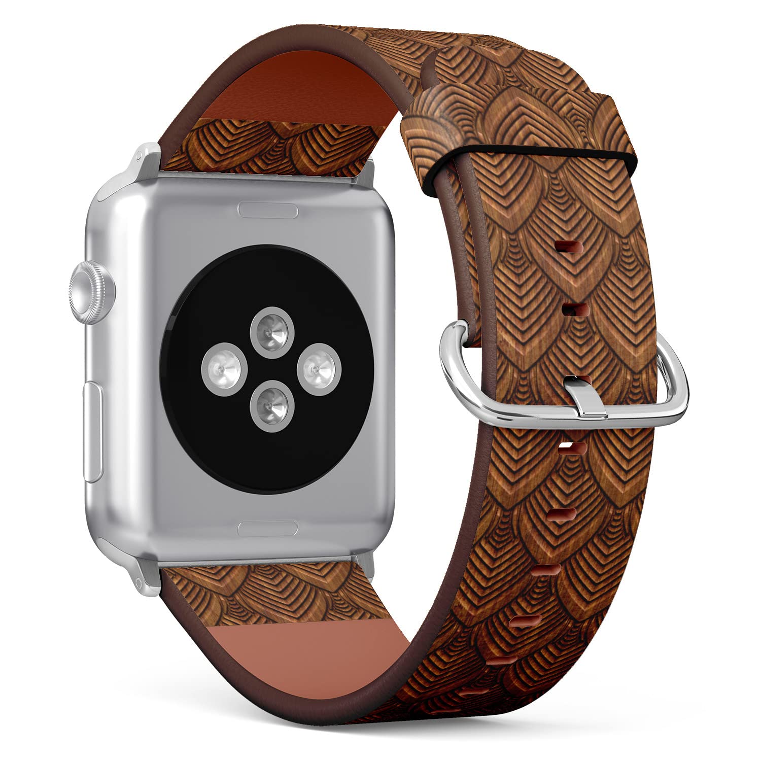 IKIKI-TECH Kompatibel mit Apple Watch Armband 42 mm, 44 mm, 45 mm, 49 mm (auf Holz geschnitzt), Ersatzarmband aus veganem Leder für iWatch Series 8, 7, 6, 5, 4, 3, 2, 1 Ultra SE
