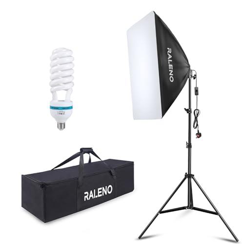 RALENO Softbox Fotografie-Beleuchtung, 85 W 50,8 x 71,1 cm E27-Fassung für Studio-Licht, Portraitfotografie und YouTube-Video, Softbox mit verstellbarem Lampenständer und tragbarer Tasche